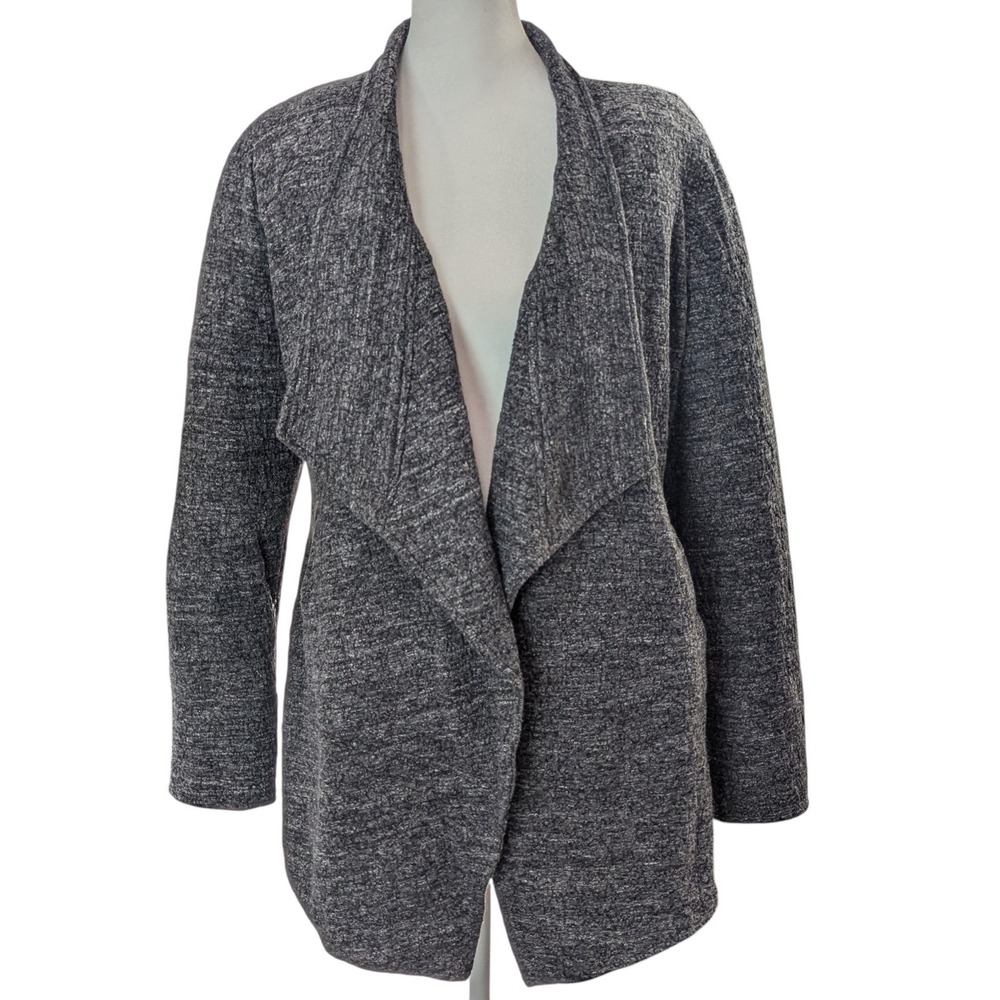 Eileen Fisher Terrazzo Open Front Jacket Large Gray Zip‎ Cuff Draped